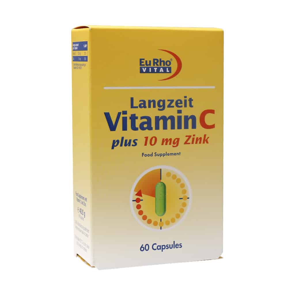 EuRho-Vital-Langzeit-Vitamin-C-plus-Zink-10mg کپسول ویتامین ث و زینک ۱۰ میلی گرم یوروویتال - ۶۰ عدد - Image 1